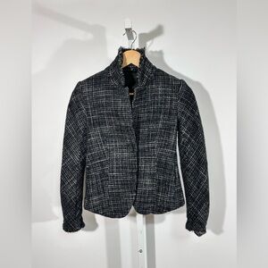Theory 100% Wool Tweed Cropped Blazer – Tailored Minimalist Plaid Jacket